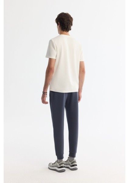Erkek Ekru Bisiklet Yaka Baskılı Elastan T-Shirt A42Y1017