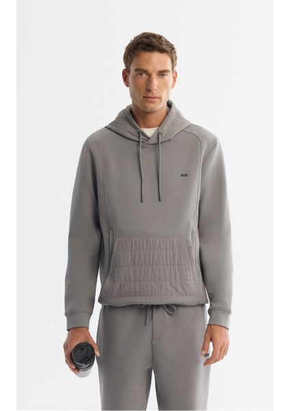 Erkek Gri Kapüşonlu Baskılı Elastan Sweatshirt A42y1262