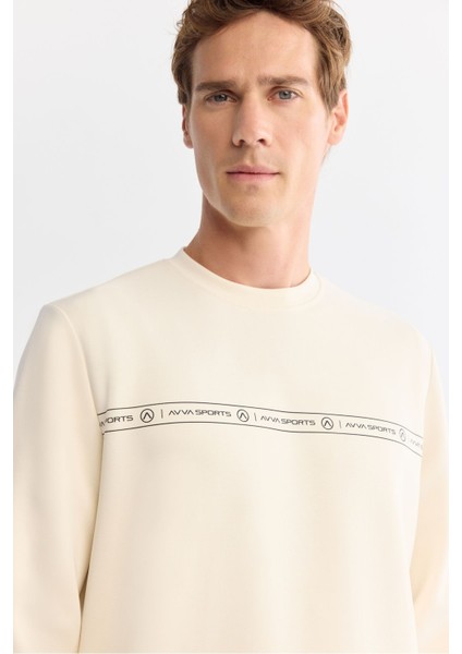 Erkek Ekru Bisiklet Yaka Baskılı Soft Touch Sweatshirt A42y1307 modelleri