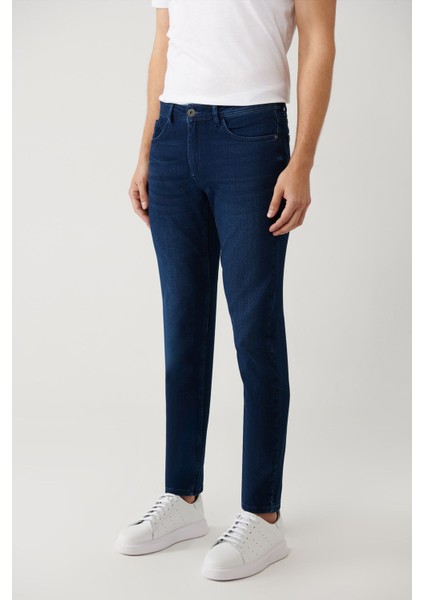 Erkek Lacivert Eskitme Yıkamalı Esnek Jean Pantolon B003525 modelleri