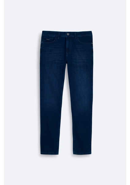 Erkek Lacivert Eskitme Yıkamalı Esnek Jean Pantolon B003525