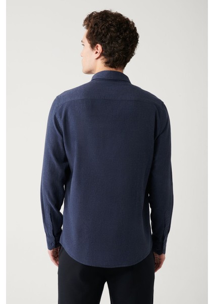 Erkek Lacivert Regular Fit Düğmeli Yaka %100 Pamuk Gömlek B002033