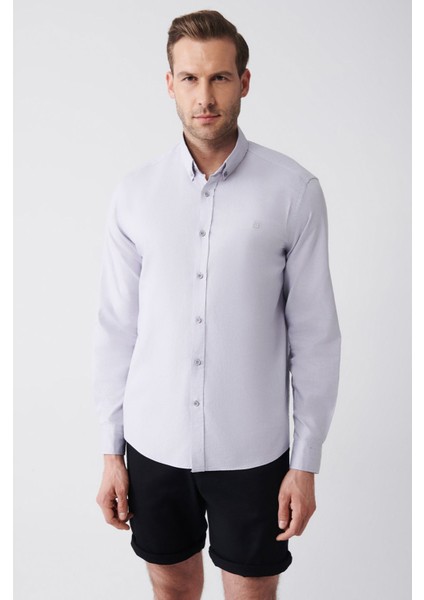 Erkek Açık Gri Regular Fit Oxford %100 Pamuk Düğmeli Yaka Gömlek B002003 modelleri