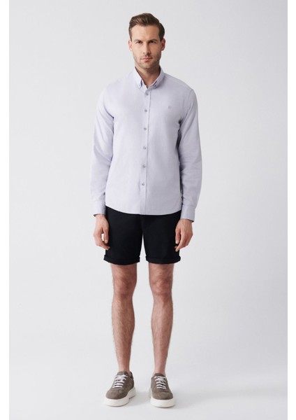 Erkek Açık Gri Regular Fit Oxford %100 Pamuk Düğmeli Yaka Gömlek B002003 indirimleri
