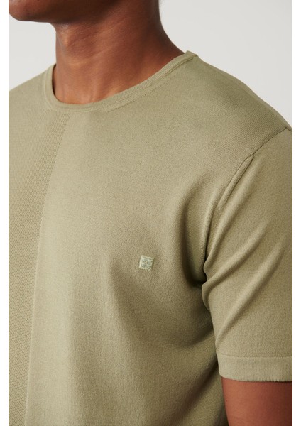 Erkek Açık Haki Bisiklet Yaka Rayon Dokulu Triko T-shirt A41y5099 fiyatları