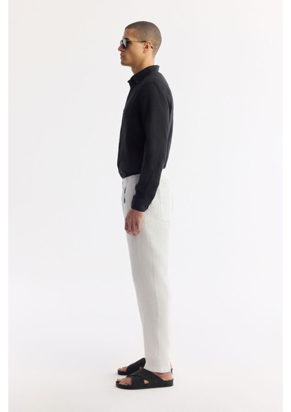 Erkek Beyaz Relaxed Fit Beli Lastikli %100 Keten Pantolon B003032 fiyatları