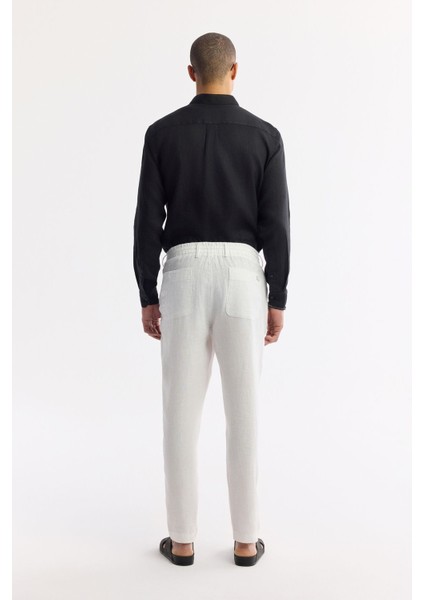 Erkek Beyaz Relaxed Fit Beli Lastikli %100 Keten Pantolon B003032 modelleri