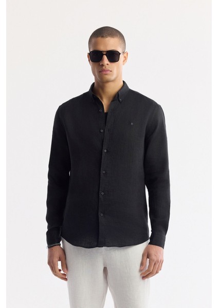 Erkek Beyaz Relaxed Fit Beli Lastikli %100 Keten Pantolon B003032