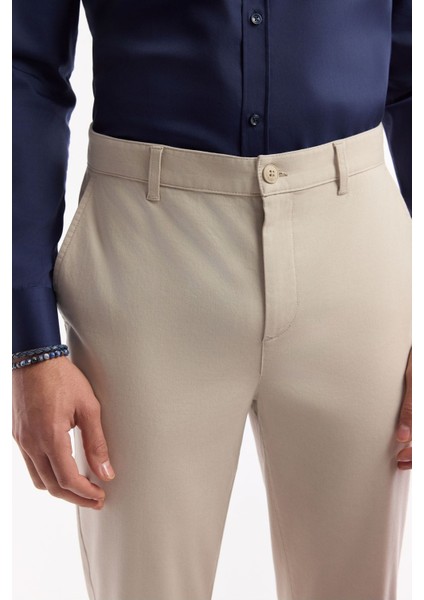Erkek Bej Slim Fit Klasik Bel Pamuklu Yumuşak Tuşeli Chino Pantolon A51Y3078