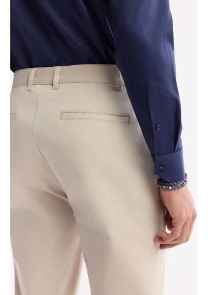 Erkek Bej Slim Fit Klasik Bel Pamuklu Yumuşak Tuşeli Chino Pantolon A51Y3078