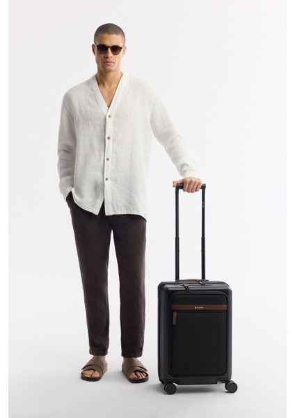 Erkek Beyaz Comfort Fit V Yaka %100 Keten Uzun Kol Gömlek A51y2105