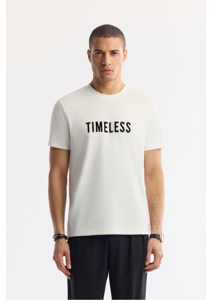 Erkek Ekru Bisiklet Yaka Baskılı Bi Stretch Interlok T-shirt A51y1166