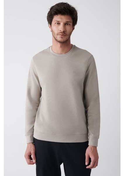 Erkek Taş Bisiklet Yaka Pamuklu 2 İplik Şardonsuz Sweatshirt E001200