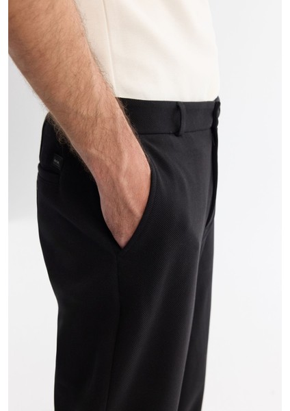 Erkek Siyah Carrot Fit Diyagonal Desenli Örme Pantolon A42Y3061