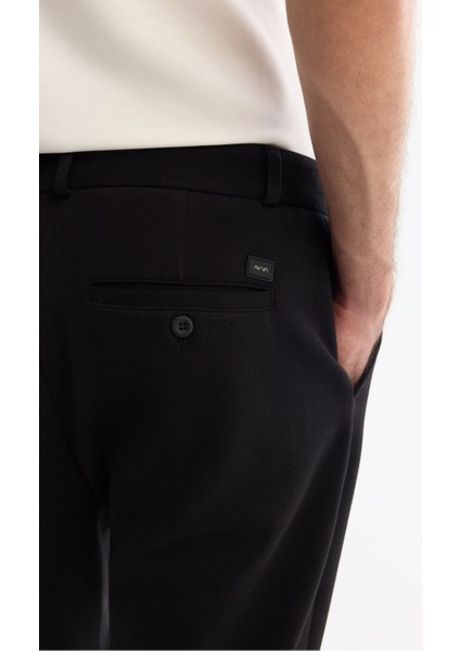 Erkek Siyah Carrot Fit Diyagonal Desenli Örme Pantolon A42Y3061