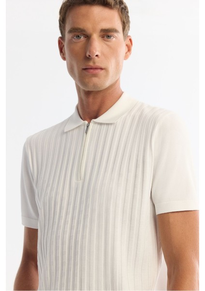 Erkek Ekru Polo Yaka Fermuarlı Rayon Triko T-shirt A42y5128 fiyatları
