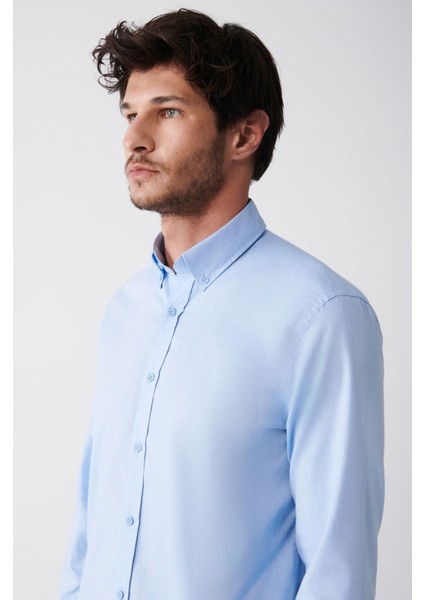Erkek Açık Mavi Regular Fit Oxford %100 Pamuk Düğmeli Yaka Gömlek B002003 fiyatları