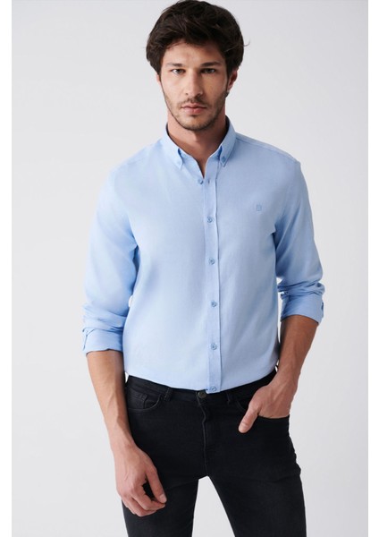 Erkek Açık Mavi Regular Fit Oxford %100 Pamuk Düğmeli Yaka Gömlek B002003 modelleri