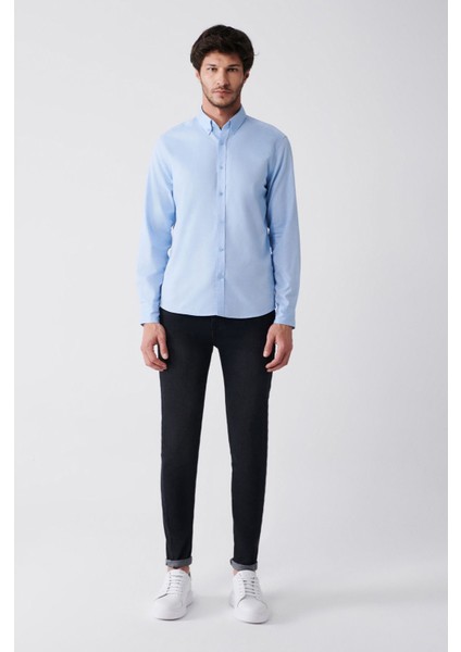 Erkek Açık Mavi Regular Fit Oxford %100 Pamuk Düğmeli Yaka Gömlek B002003 indirimleri