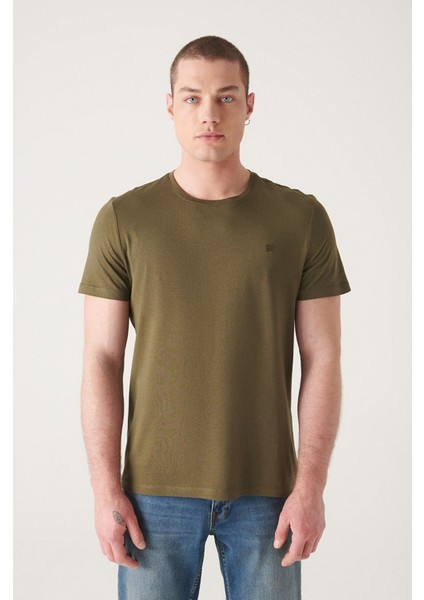 Erkek Haki Soft Regular Fit Soft Touch Bisiklet Yaka Düz Modal T-Shirt B001171