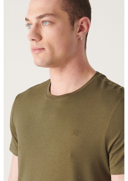 Erkek Haki Soft Regular Fit Soft Touch Bisiklet Yaka Düz Modal T-Shirt B001171