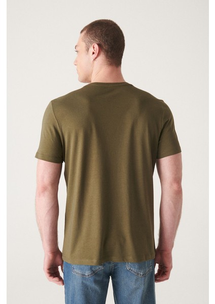 Erkek Haki Soft Regular Fit Soft Touch Bisiklet Yaka Düz Modal T-Shirt B001171