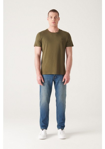 Erkek Haki Soft Regular Fit Soft Touch Bisiklet Yaka Düz Modal T-Shirt B001171
