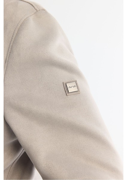 Erkek Açık Gri Comfort Fit Fermuarlı Süet Görünümlü Bomber İnce Mont B006045