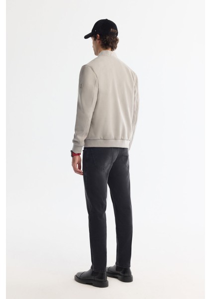 Erkek Açık Gri Comfort Fit Fermuarlı Süet Görünümlü Bomber İnce Mont B006045