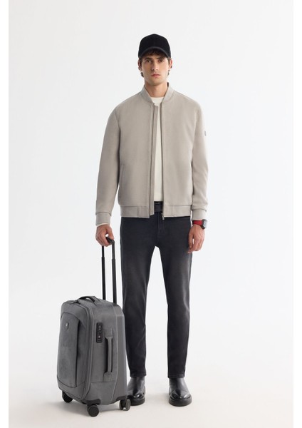 Erkek Açık Gri Comfort Fit Fermuarlı Süet Görünümlü Bomber İnce Mont B006045
