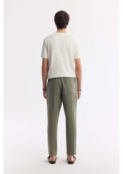 Erkek Haki Relaxed Fit Beli Lastikli %100 Keten Pantolon B003032 modelleri