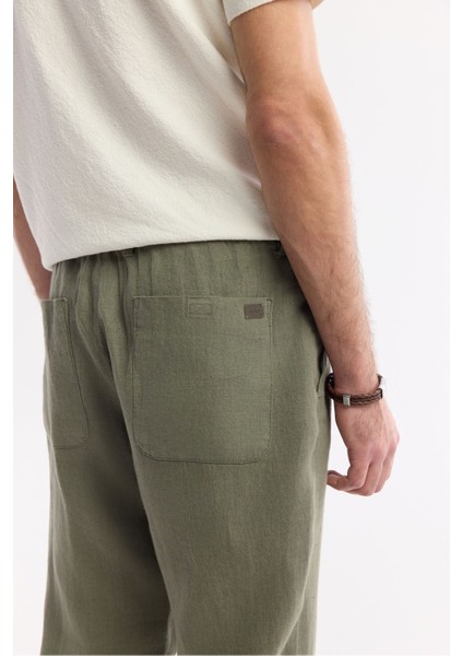Erkek Haki Relaxed Fit Beli Lastikli %100 Keten Pantolon B003032 indirimleri