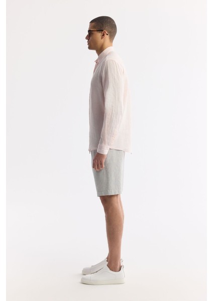 Erkek Pembe Comfort Fit %100 Keten Düğmeli Yaka Gömlek B002191 modelleri