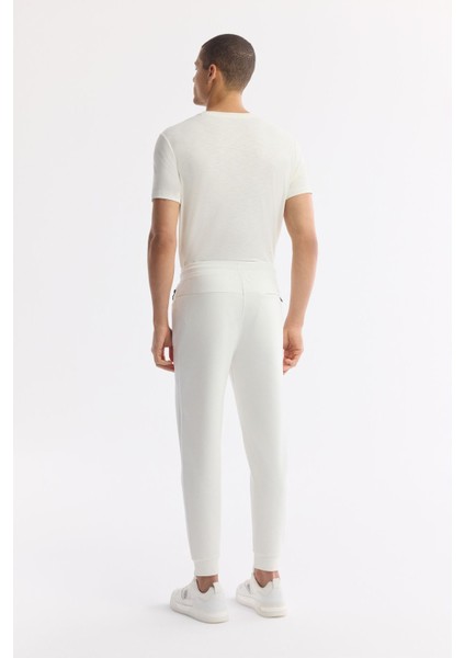 Erkek Beyaz Beli Lastikli Bağcıklı Yandan Fermuarlı Cepli İnterlok Jogger B003400 modelleri