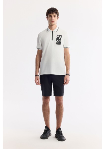 Erkek Beyaz Regular Fit Fermuarlı Polo Yaka Önü Enjeksiyon Baskılı T-shirt A51y1167 indirimleri