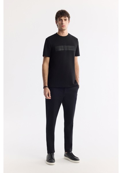 Erkek Siyah Regular Fit Bisiklet Yaka Enjeksiyon Baskılı İnterlok T-Shirt A51Y1021