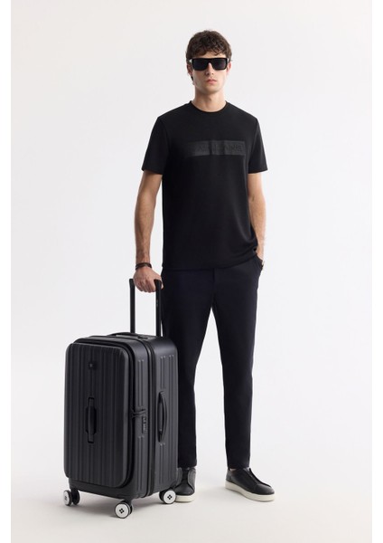 Erkek Siyah Regular Fit Bisiklet Yaka Enjeksiyon Baskılı İnterlok T-Shirt A51Y1021