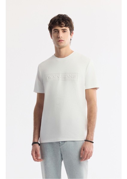 Erkek Beyaz Regular Fit Bisiklet Yaka Enjeksiyon Baskılı Interlok T-shirt A51y1021
