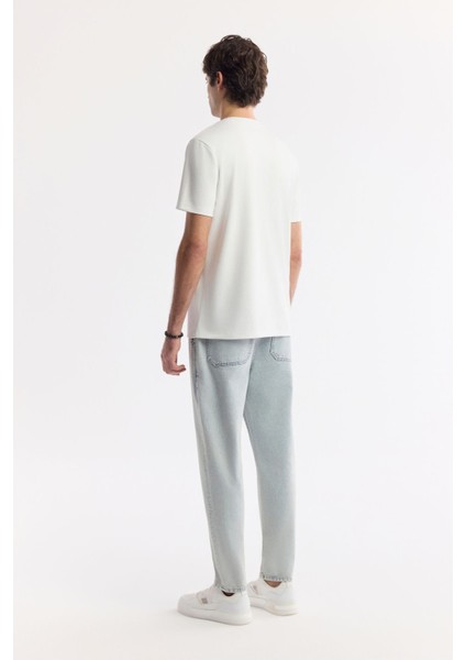 Erkek Beyaz Regular Fit Bisiklet Yaka Enjeksiyon Baskılı Interlok T-shirt A51y1021 fırsatları