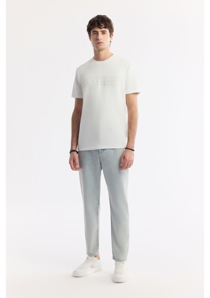 Erkek Beyaz Regular Fit Bisiklet Yaka Enjeksiyon Baskılı Interlok T-shirt A51y1021 indirimleri