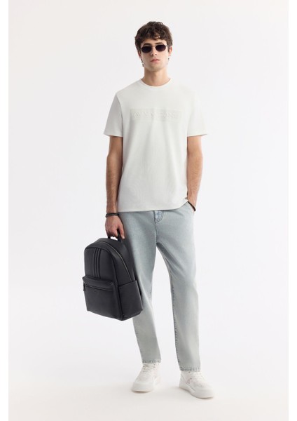 Erkek Beyaz Regular Fit Bisiklet Yaka Enjeksiyon Baskılı Interlok T-shirt A51y1021