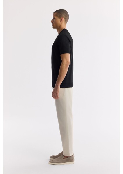 Erkek Siyah Regular Fit Bisiklet Yaka Boyuna Ajurlu Triko T-shirt A51Y5023