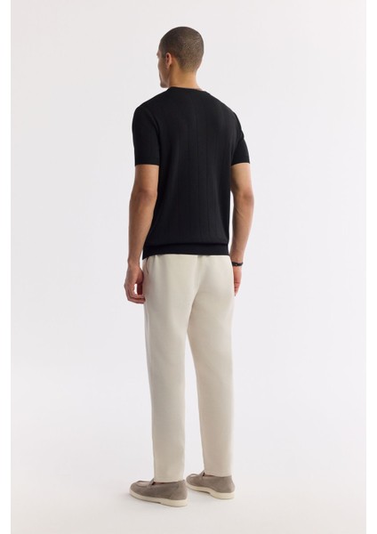 Erkek Siyah Regular Fit Bisiklet Yaka Boyuna Ajurlu Triko T-shirt A51Y5023