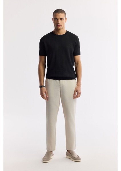 Erkek Siyah Regular Fit Bisiklet Yaka Boyuna Ajurlu Triko T-shirt A51Y5023