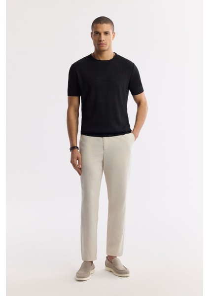 Erkek Siyah Regular Fit Bisiklet Yaka Boyuna Ajurlu Triko T-shirt A51Y5023