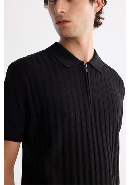 Erkek Siyah Polo Yaka Fermuarlı Rayon Triko T-shirt A42y5128 fiyatları