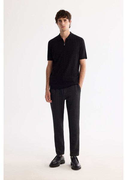 Erkek Siyah Polo Yaka Fermuarlı Rayon Triko T-shirt A42y5128 indirimleri