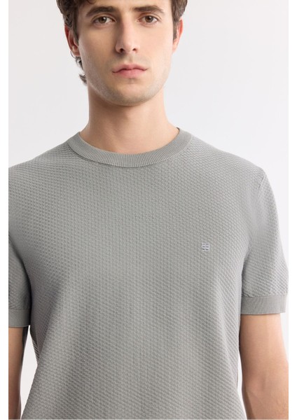 Erkek Gri Regular Fit Bisiklet Yaka Dokulu Triko T-shirt B005119 fiyatları