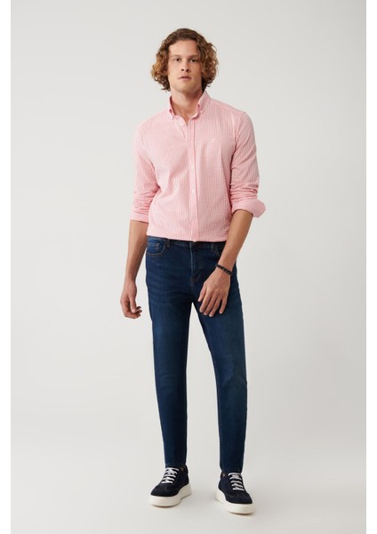 Erkek Koyu Mavi Skinny FitEskitme Yıkamalı Esnek Jean Pantolon B003510