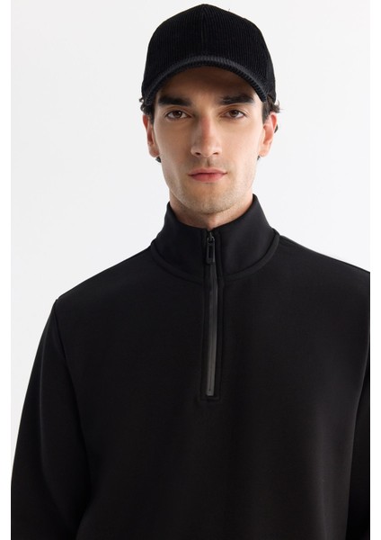 Erkek Siyah Dik Yaka Pamuklu Baskılı Elastan Sweatshirt A42Y1202 fiyatları